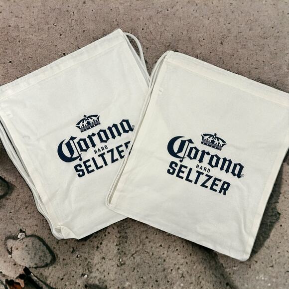 Corona Hard Seltzer Beer Logo Drawstring Backpack Beach Bag Set Of Two - Picture 1 of 5